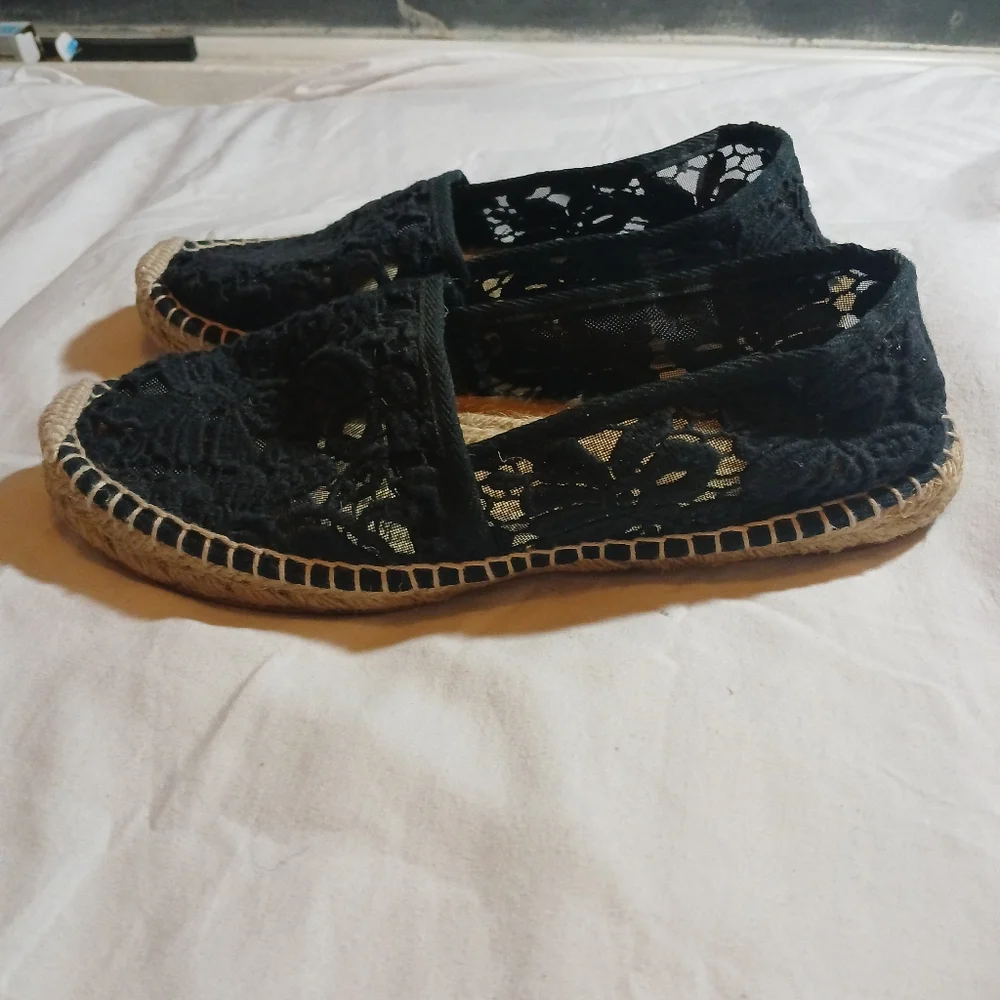 Tory Burch Jackie Womens Slip On Shoes Lace Floral Print Black Size 8.5